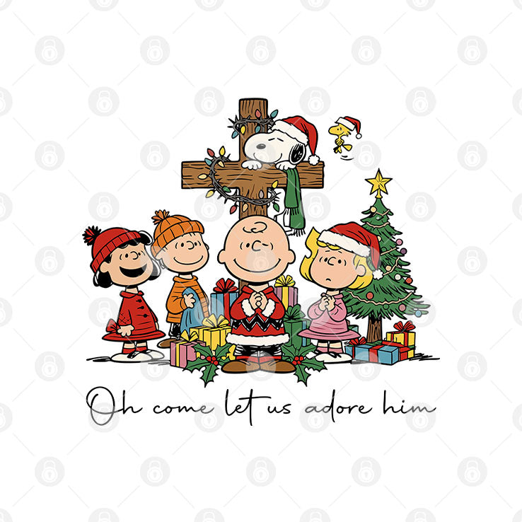 The Peanuts Christmas Christian Oh Come Let Us Adore Him T Shirt