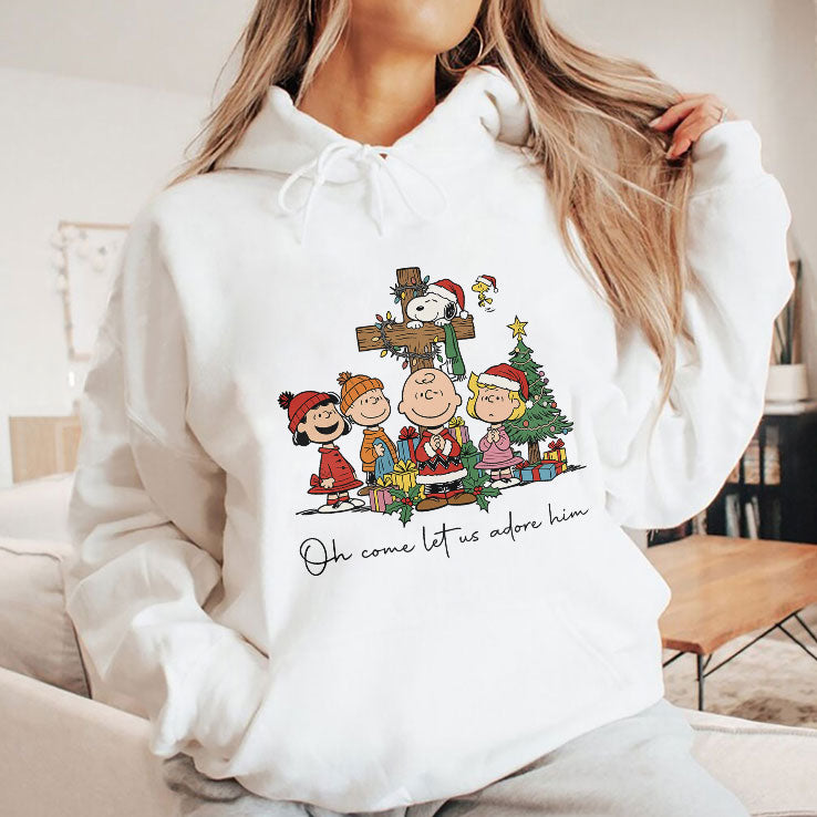 The Peanuts Christmas Christian Oh Come Let Us Adore Him T Shirt