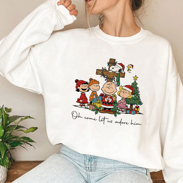 The Peanuts Christmas Christian Oh Come Let Us Adore Him T Shirt