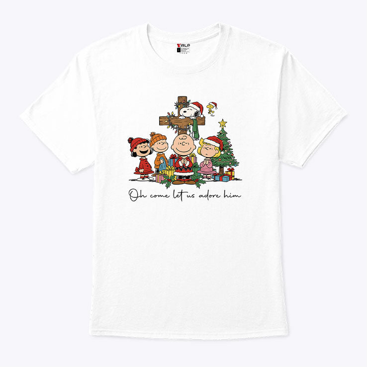 The Peanuts Christmas Christian Oh Come Let Us Adore Him T Shirt