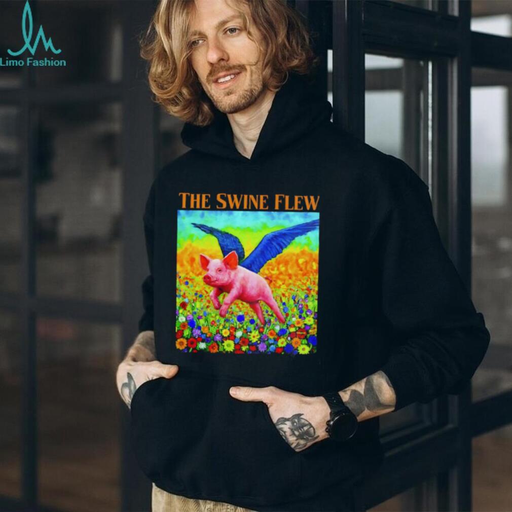 The Swine Flew Whimsical Flying Pig Surreal Art Colorful T Shirt