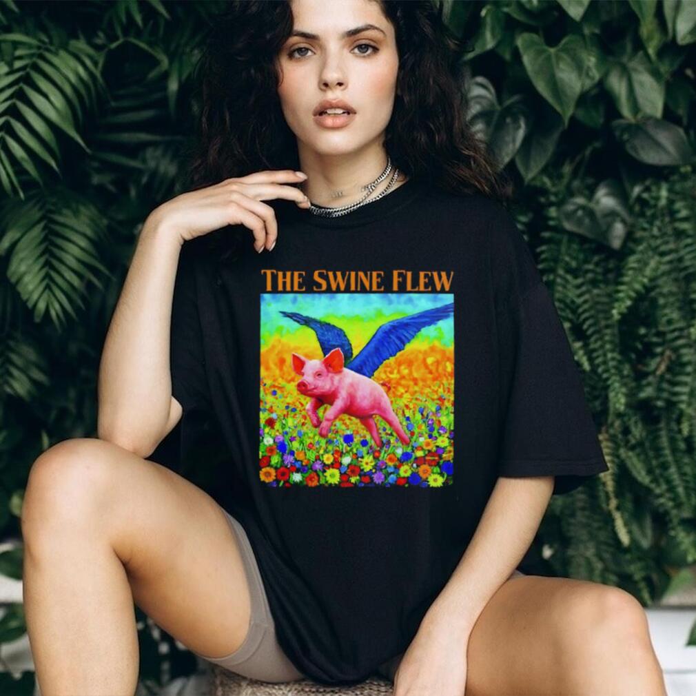 The Swine Flew Whimsical Flying Pig Surreal Art Colorful T Shirt