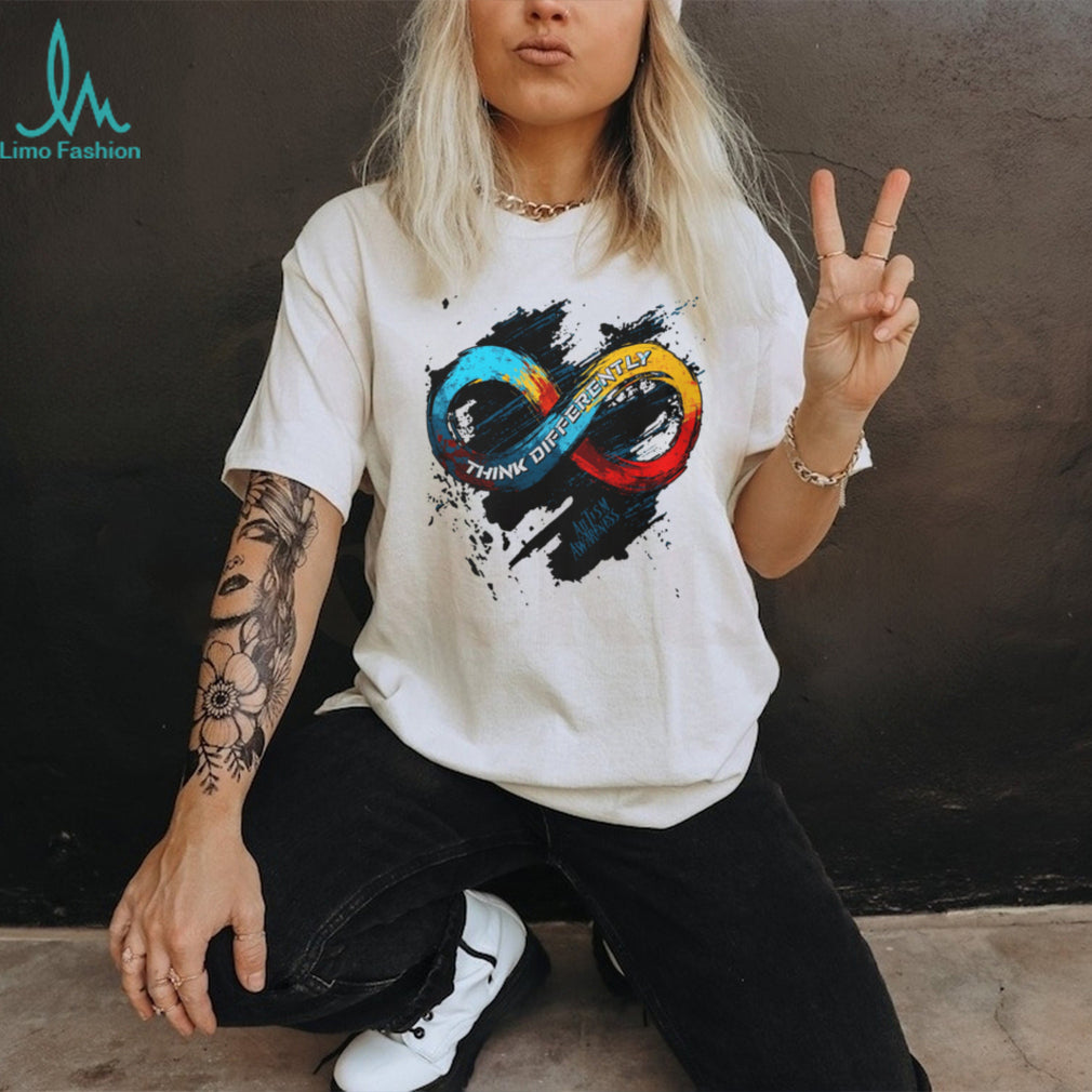 Think Differently Infinity Symbol Autism Awareness White Graphic T Shirt