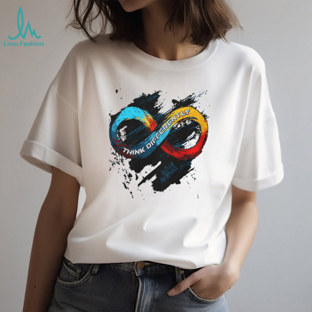 Think Differently Infinity Symbol Autism Awareness White Graphic T Shirt