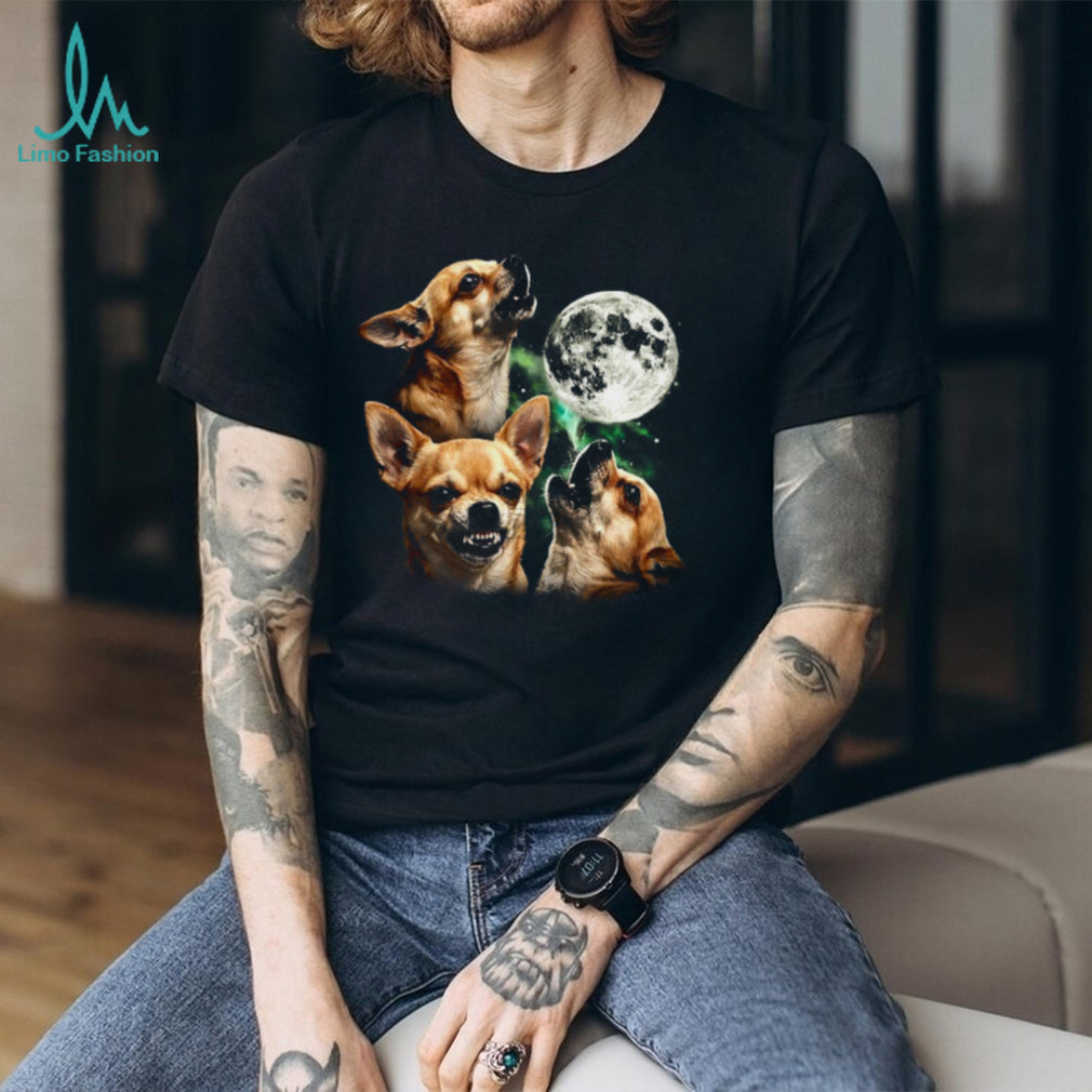 Three Chihuahua Moon Howling Wolf Style Parody T Shirt