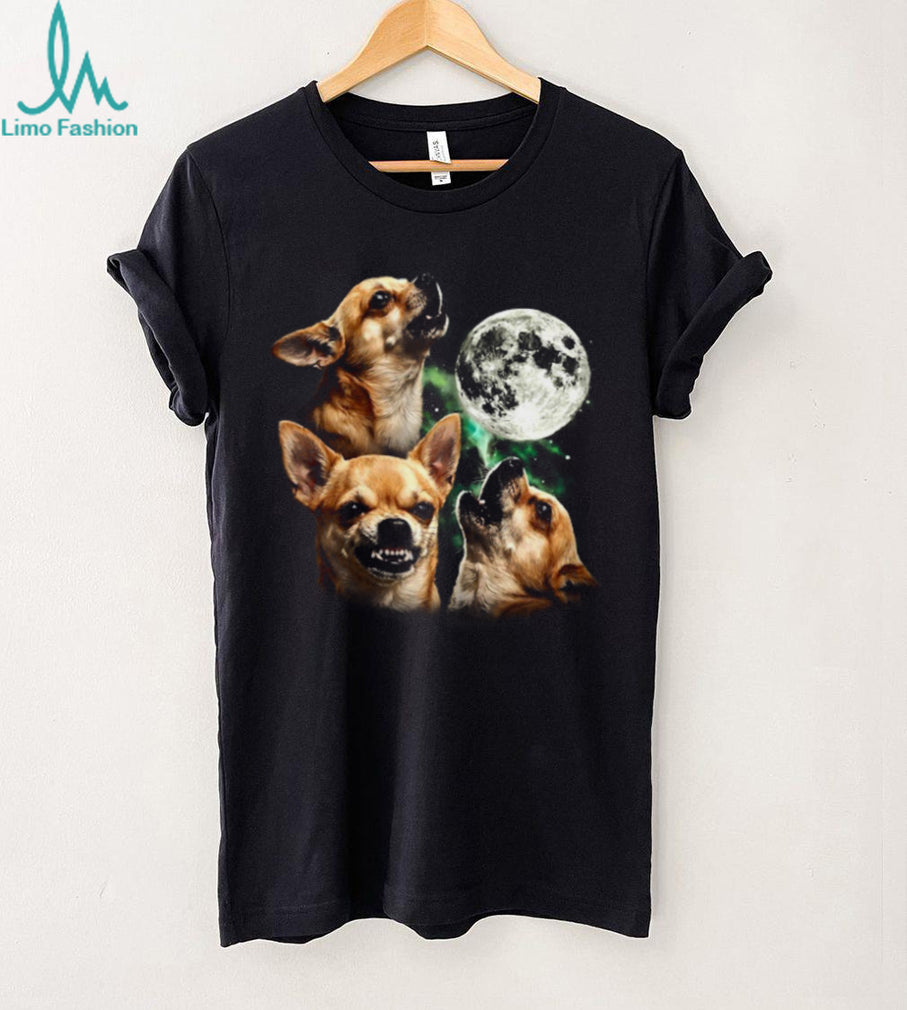 Three Chihuahua Moon Howling Wolf Style Parody T Shirt