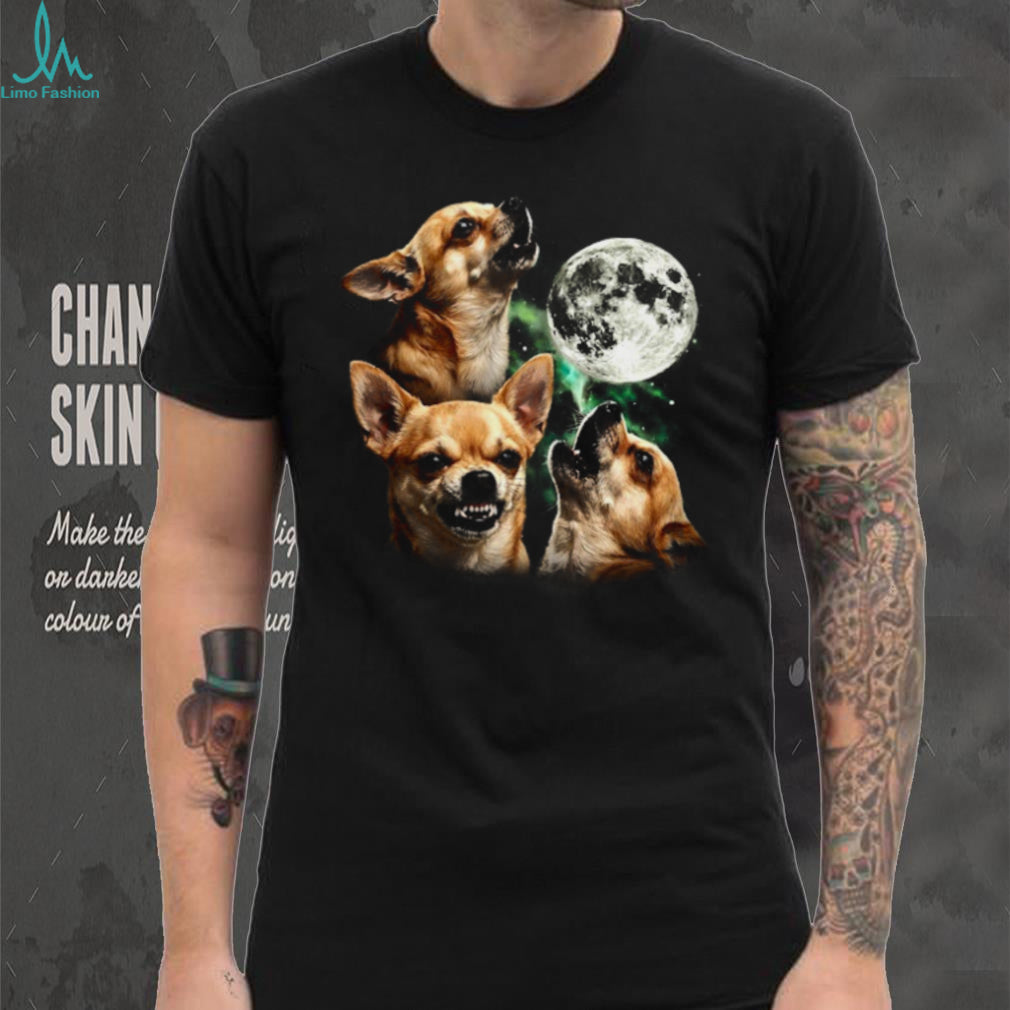 Three Chihuahua Moon Howling Wolf Style Parody T Shirt