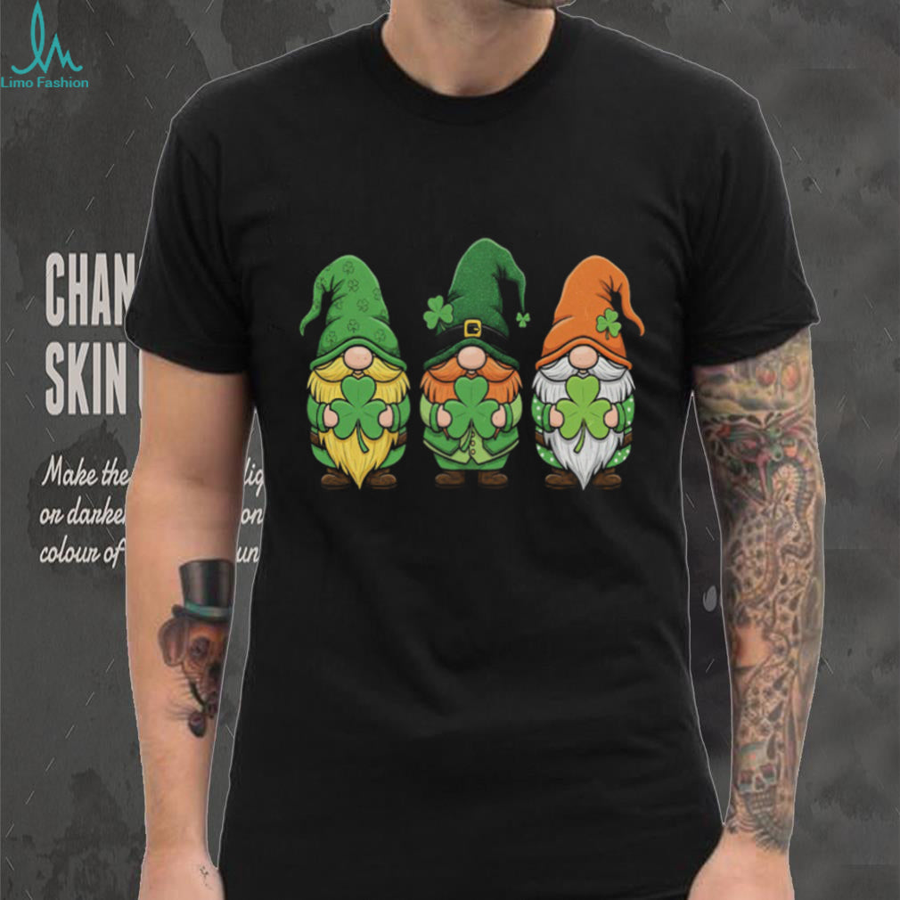Three Lucky Irish Gnomes Shamrocks St. Paddy’s Day Graphic T Shirt