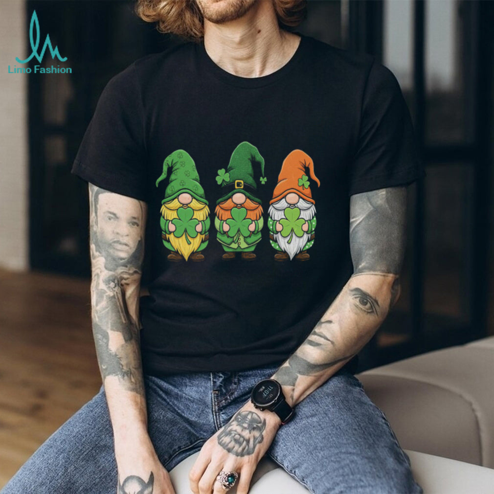 Three Lucky Irish Gnomes Shamrocks St. Paddy’s Day Graphic T Shirt
