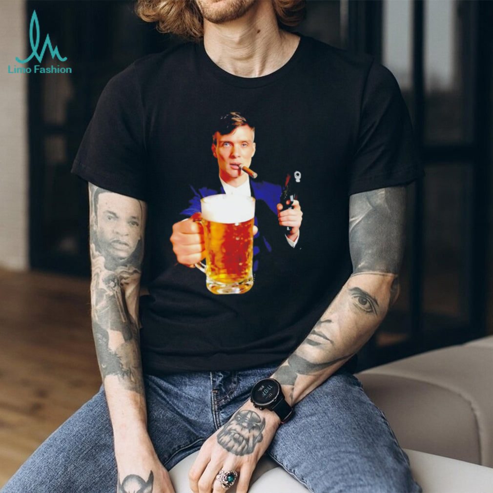 Tommy Shelby Drinking Beer Holding Gun Peaky Blinders T Shirt