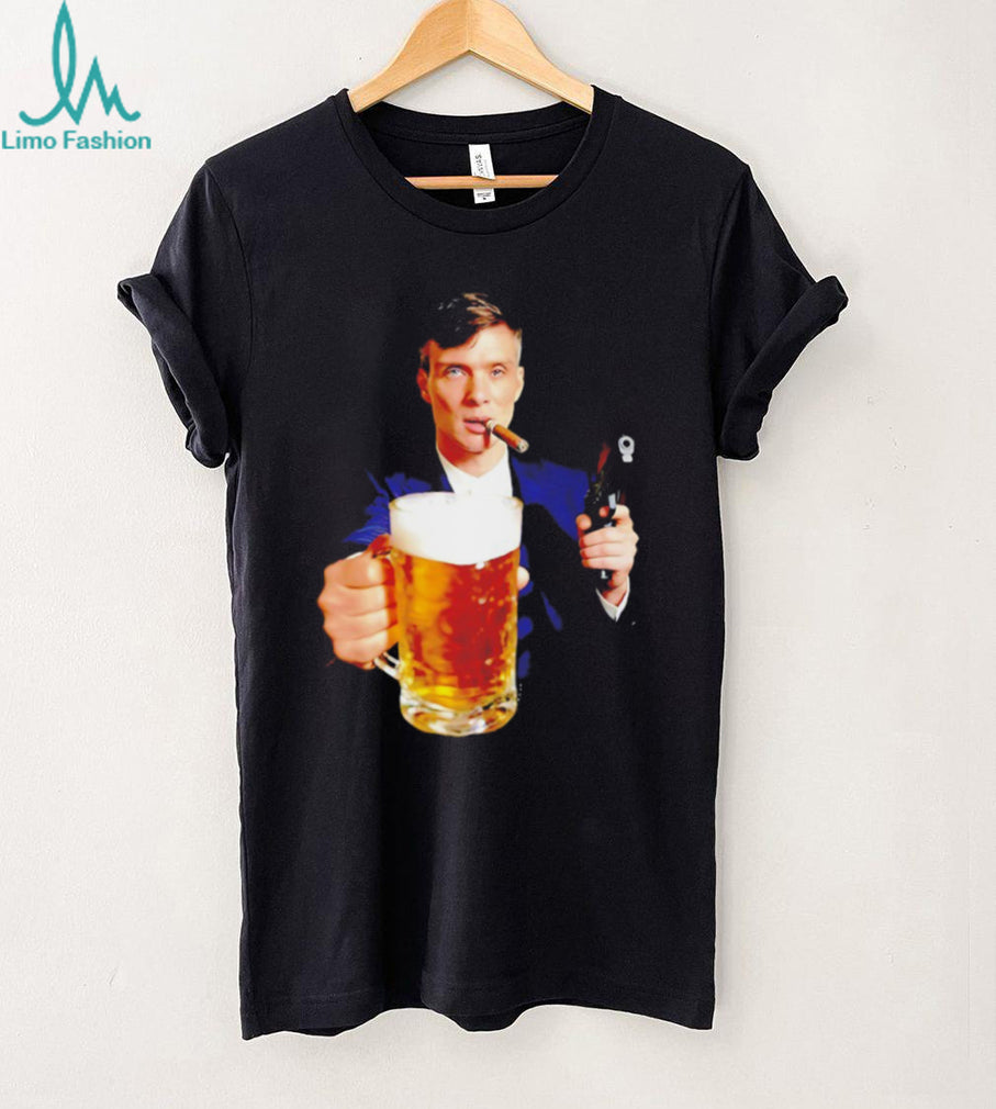 Tommy Shelby Drinking Beer Holding Gun Peaky Blinders T Shirt