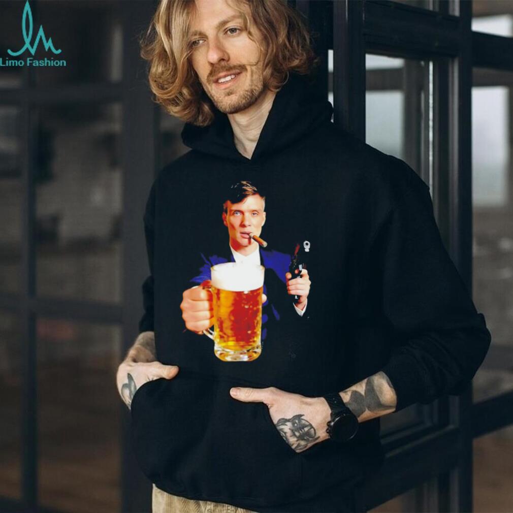 Tommy Shelby Drinking Beer Holding Gun Peaky Blinders T Shirt