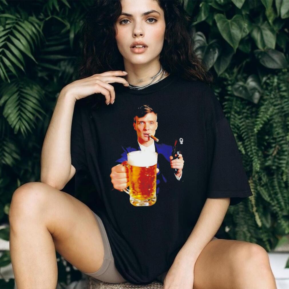 Tommy Shelby Drinking Beer Holding Gun Peaky Blinders T Shirt
