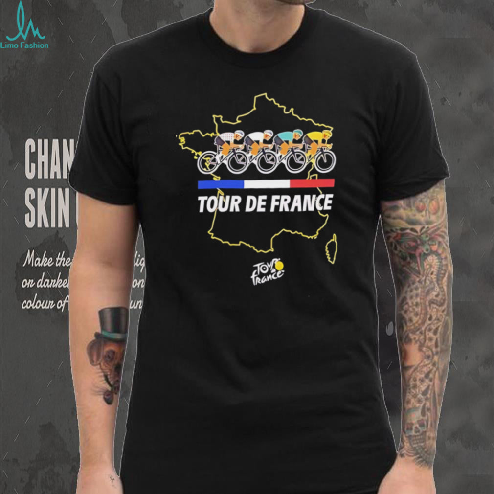 Tour De France cyclists racing over France map graphic shirt