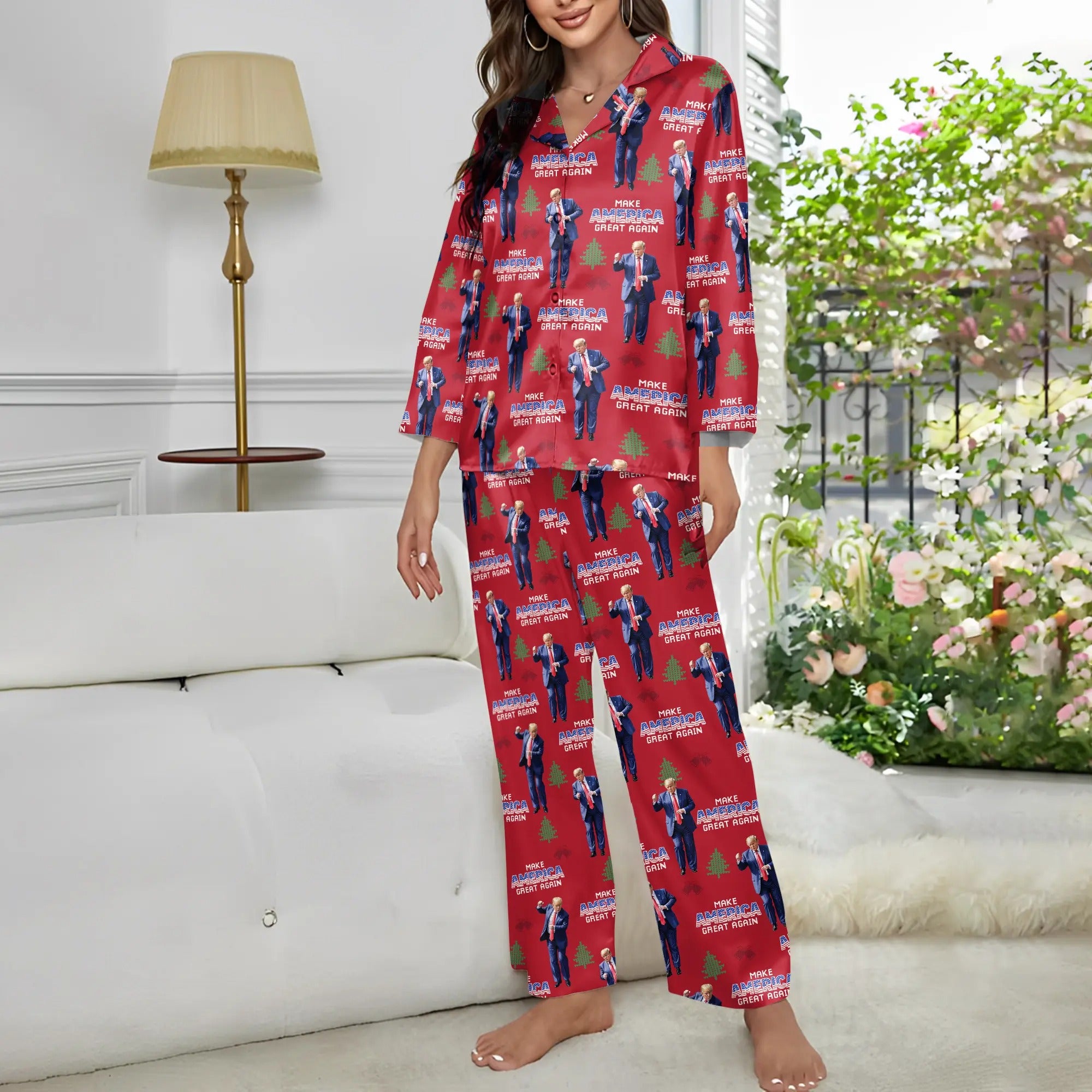 Trump Dancing Make American Great Again Christmas Pajamas Set