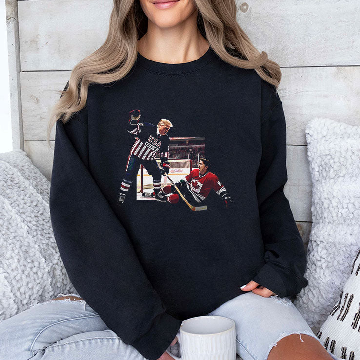Trump Defeating Justin Trudeau Funny Hockey Shirt