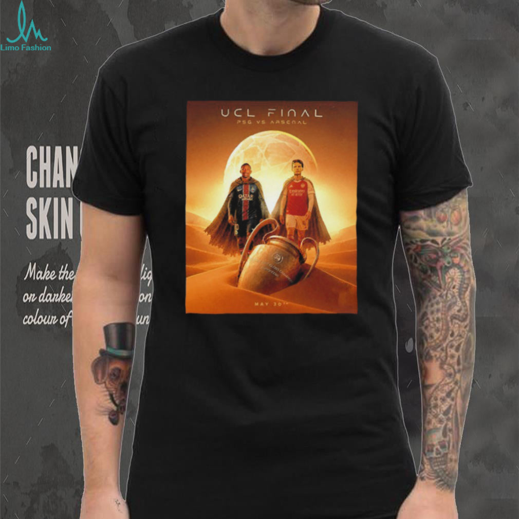UCL Final PSG vs Arsenal Cinematic Superhero Poster Style Soccer T Shirt