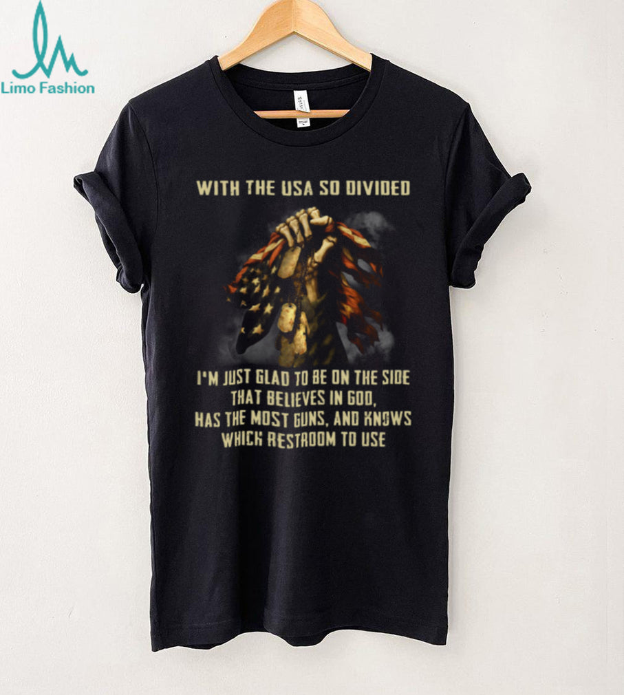 USA Divided God Guns Restroom Patriotic Veteran Dog Tags T Shirt