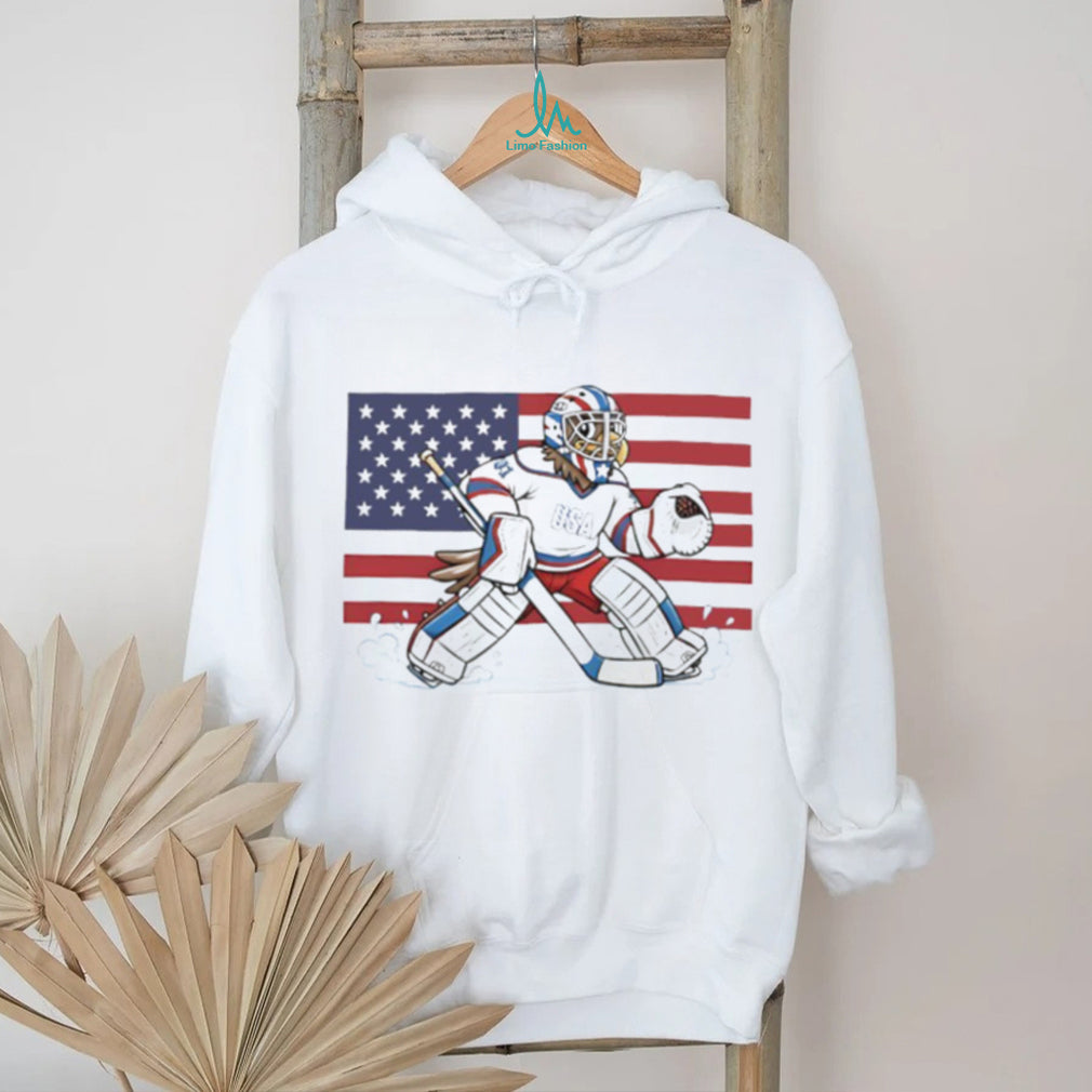 USA Eagle Goalie Hockey Patriot American Flag T Shirt