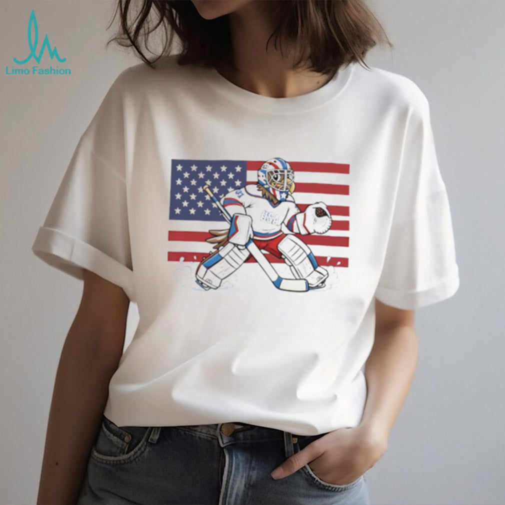 USA Eagle Goalie Hockey Patriot American Flag T Shirt