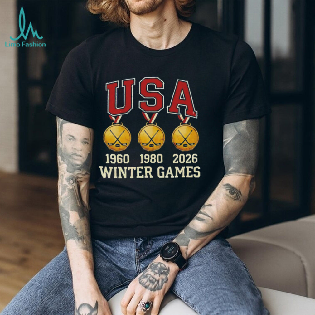 USA Winter Games Hockey Gold Medal 1960 1980 2026 Vintage T Shirt
