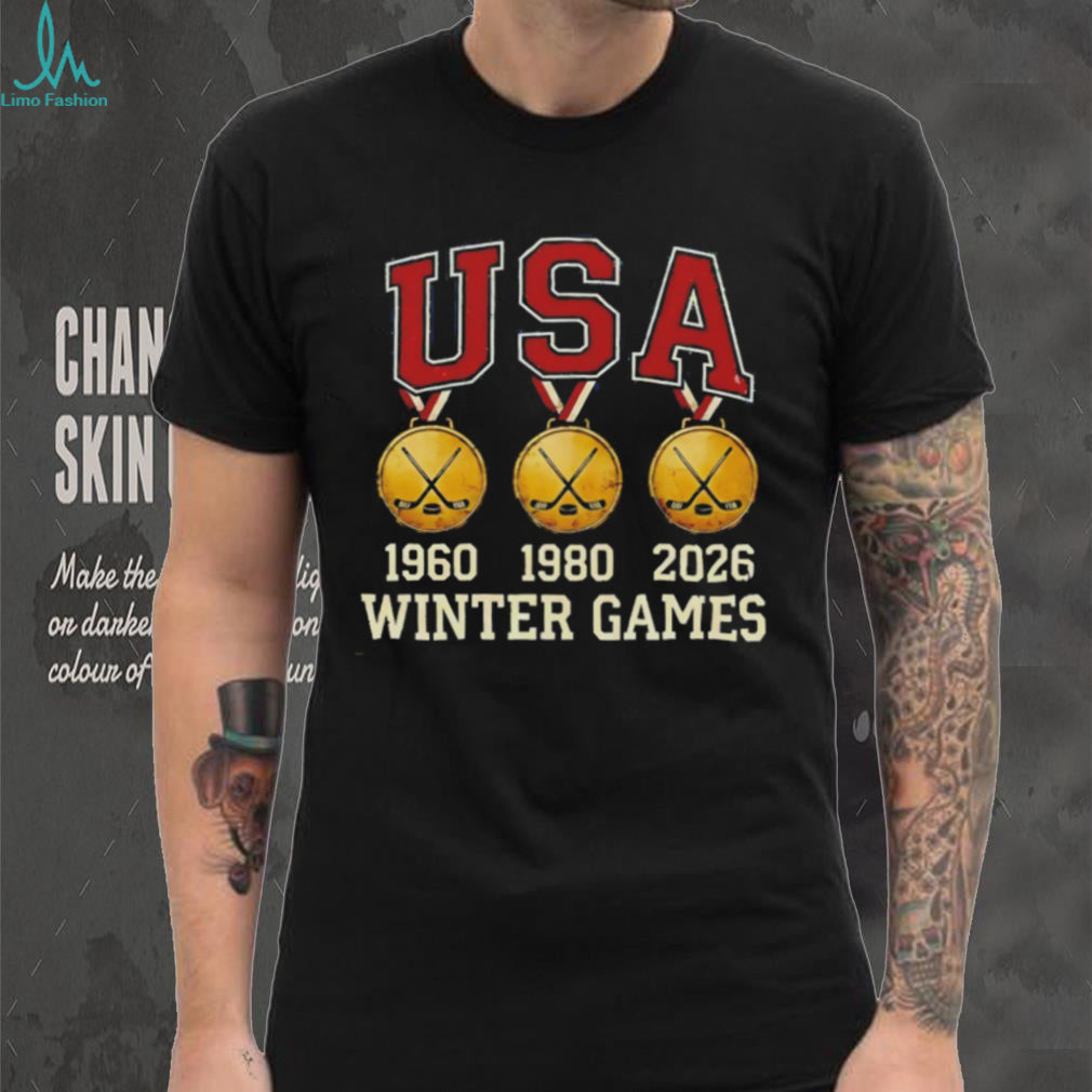 USA Winter Games Hockey Gold Medal 1960 1980 2026 Vintage T Shirt