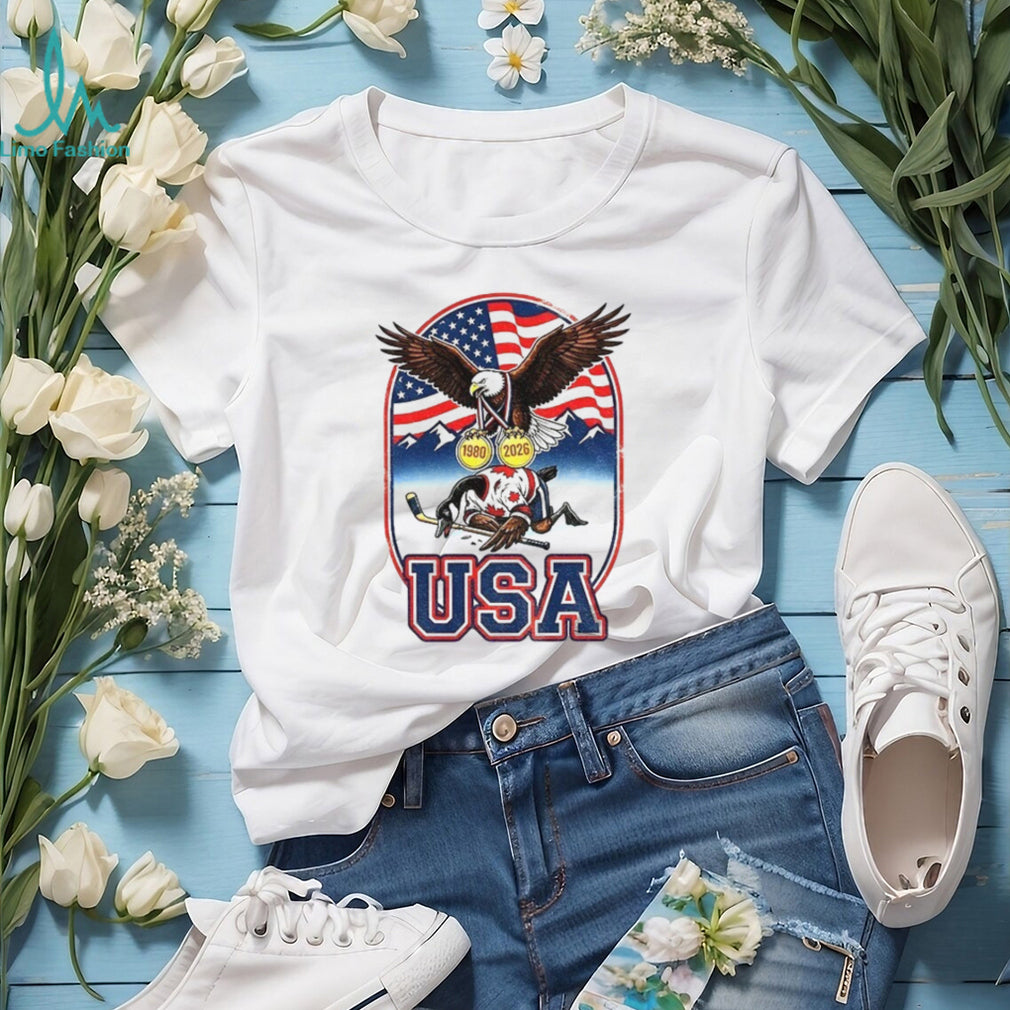 USA vs Canada Ice Hockey 1980 & 2026 Gold Medal Eagle Victory T Shirt