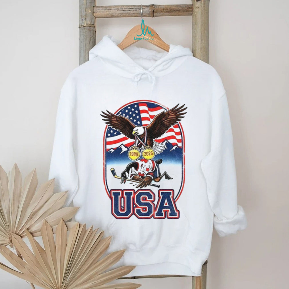 USA vs Canada Ice Hockey 1980 & 2026 Gold Medal Eagle Victory T Shirt