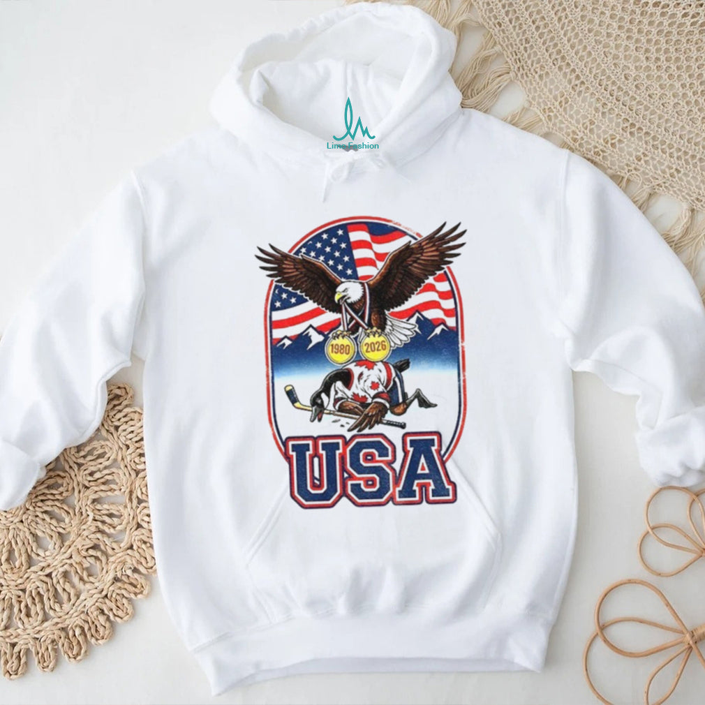 USA vs Canada Ice Hockey 1980 & 2026 Gold Medal Eagle Victory T Shirt