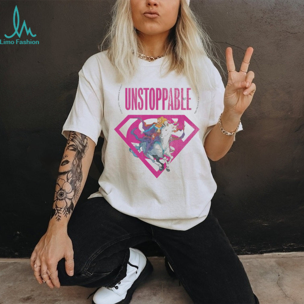 Unstoppable Female Superhero Riding White Horse Pink Diamond Logo T Shirt