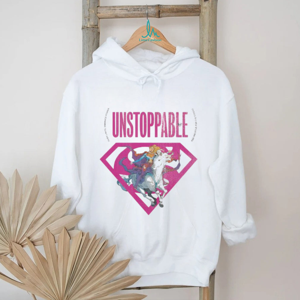 Unstoppable Female Superhero Riding White Horse Pink Diamond Logo T Shirt