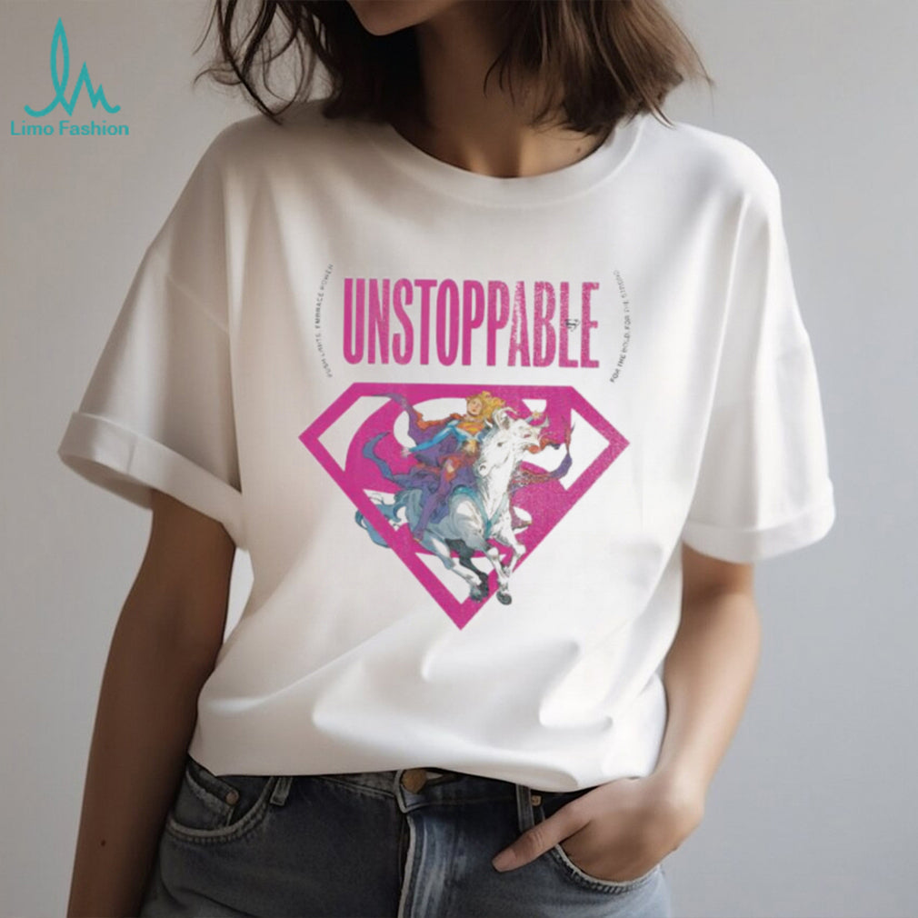 Unstoppable Female Superhero Riding White Horse Pink Diamond Logo T Shirt