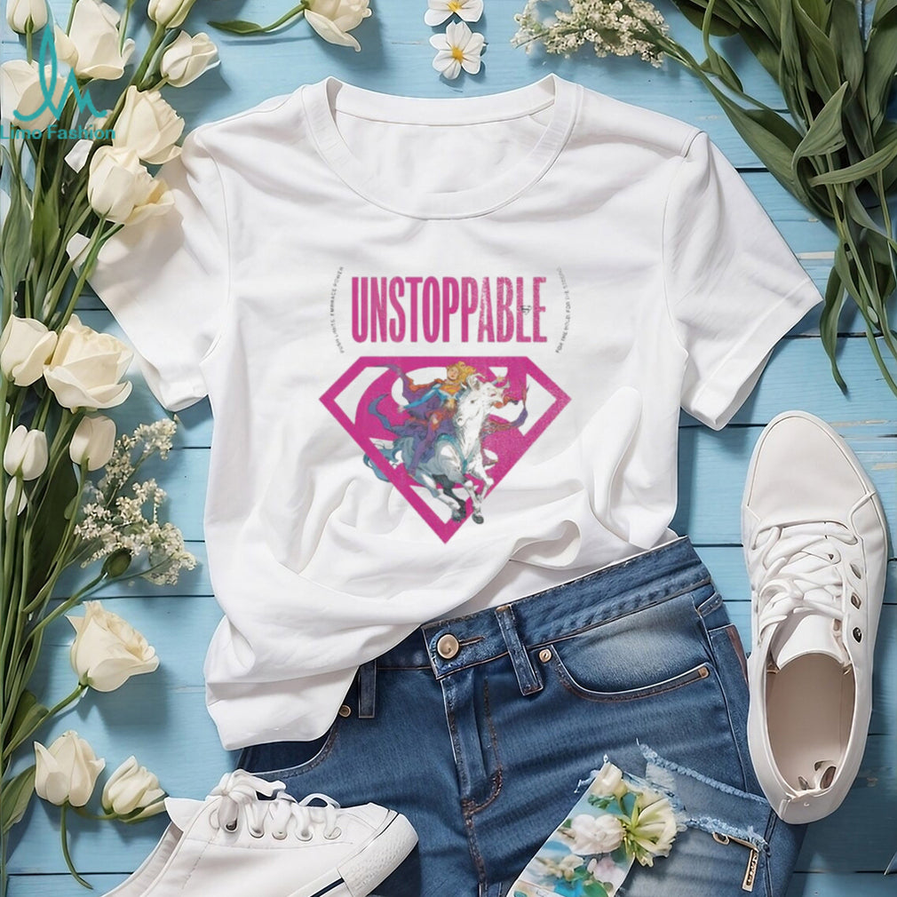 Unstoppable Female Superhero Riding White Horse Pink Diamond Logo T Shirt