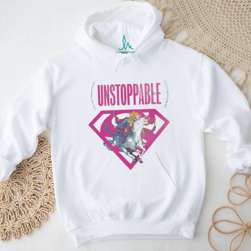 Unstoppable Female Superhero Riding White Horse Pink Diamond Logo T Shirt