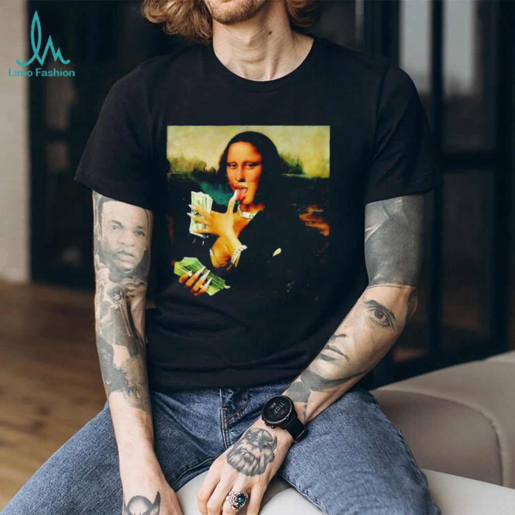 Urban Streetwear Mona Lisa Holding Cash Money Stack Graphic T Shirt
