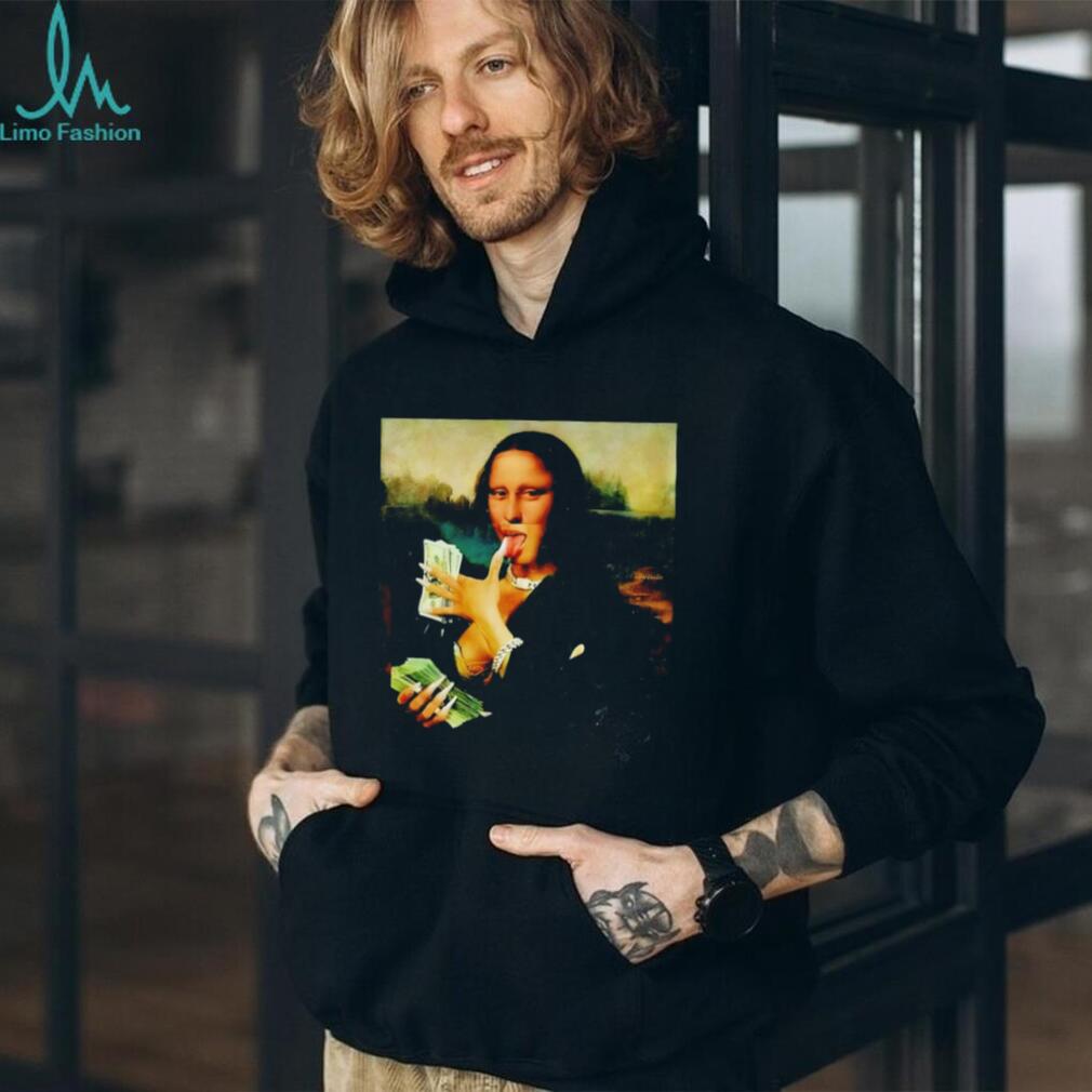 Urban Streetwear Mona Lisa Holding Cash Money Stack Graphic T Shirt