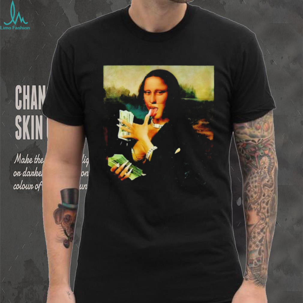 Urban Streetwear Mona Lisa Holding Cash Money Stack Graphic T Shirt