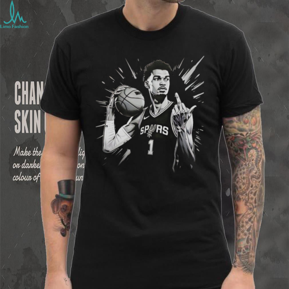 Victor Wembanyama Spurs #1 Pointing Finger Illustration T Shirt