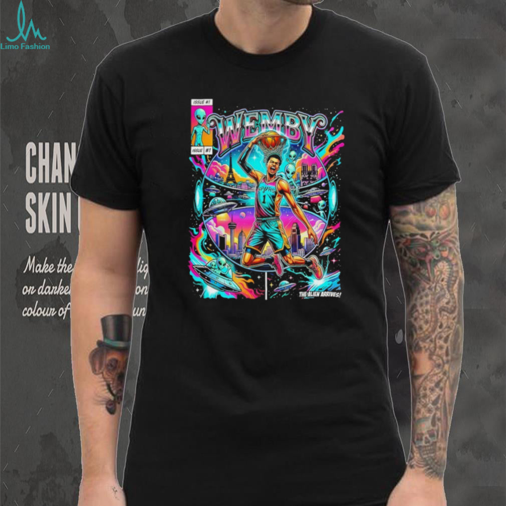 Victor Wembanyama Wemby “The Alien Arrives” Comic Book Style San Antonio Spurs T Shirt