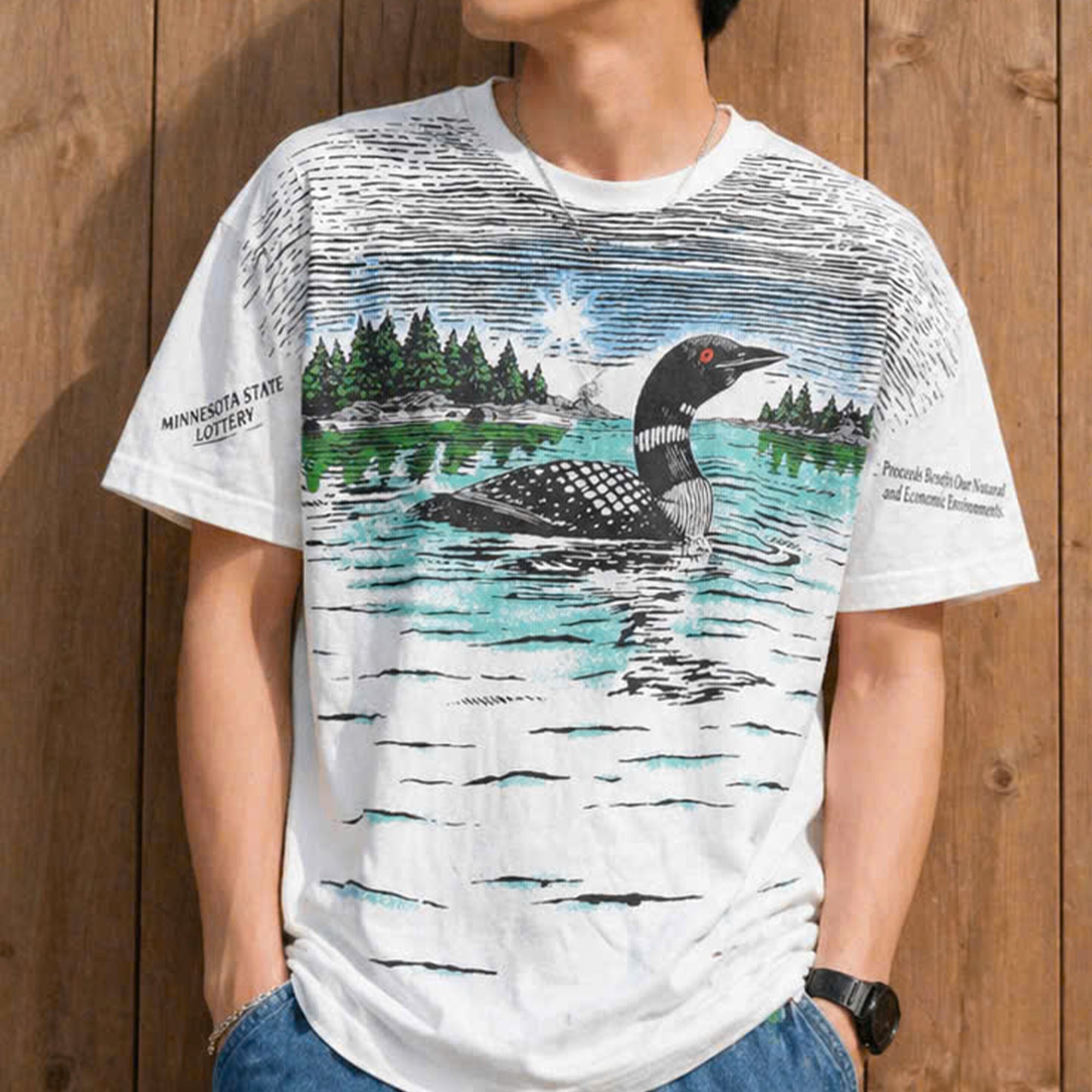 Vintage 90s Minnesota State Lottery Loon Lake Shirt