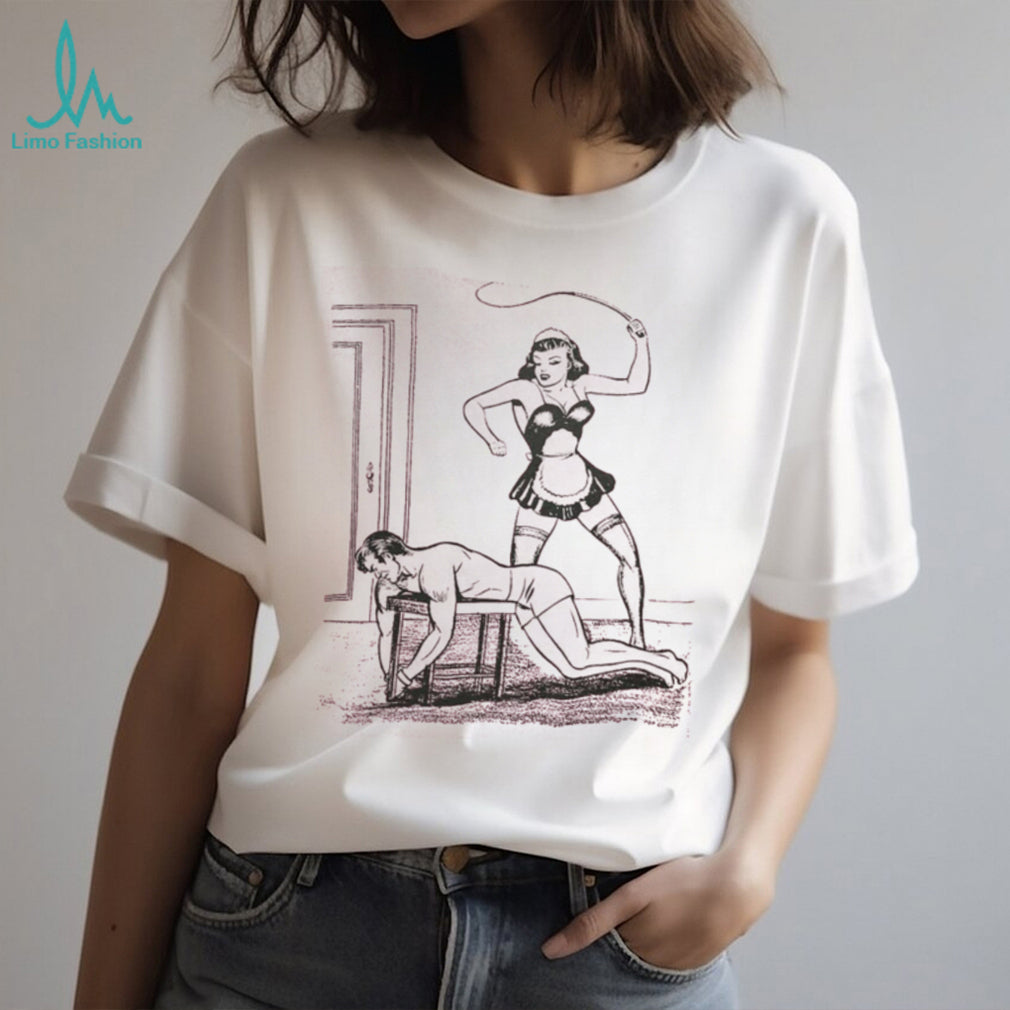 Vintage Comic Style Pin Up Maid Dominatrix Pink Graphic T shirt