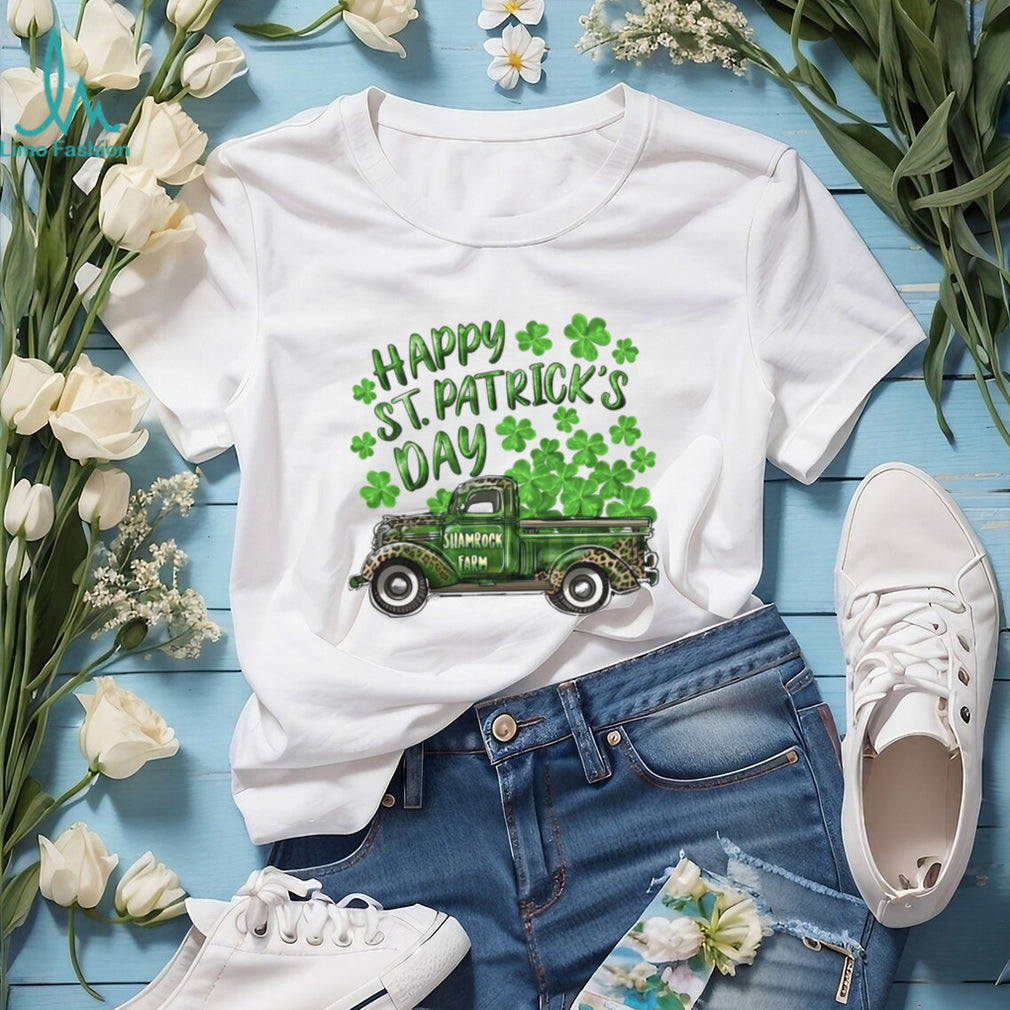 Vintage Green Leopard Shamrock Farm Truck St. Patrick’s Day T Shirt