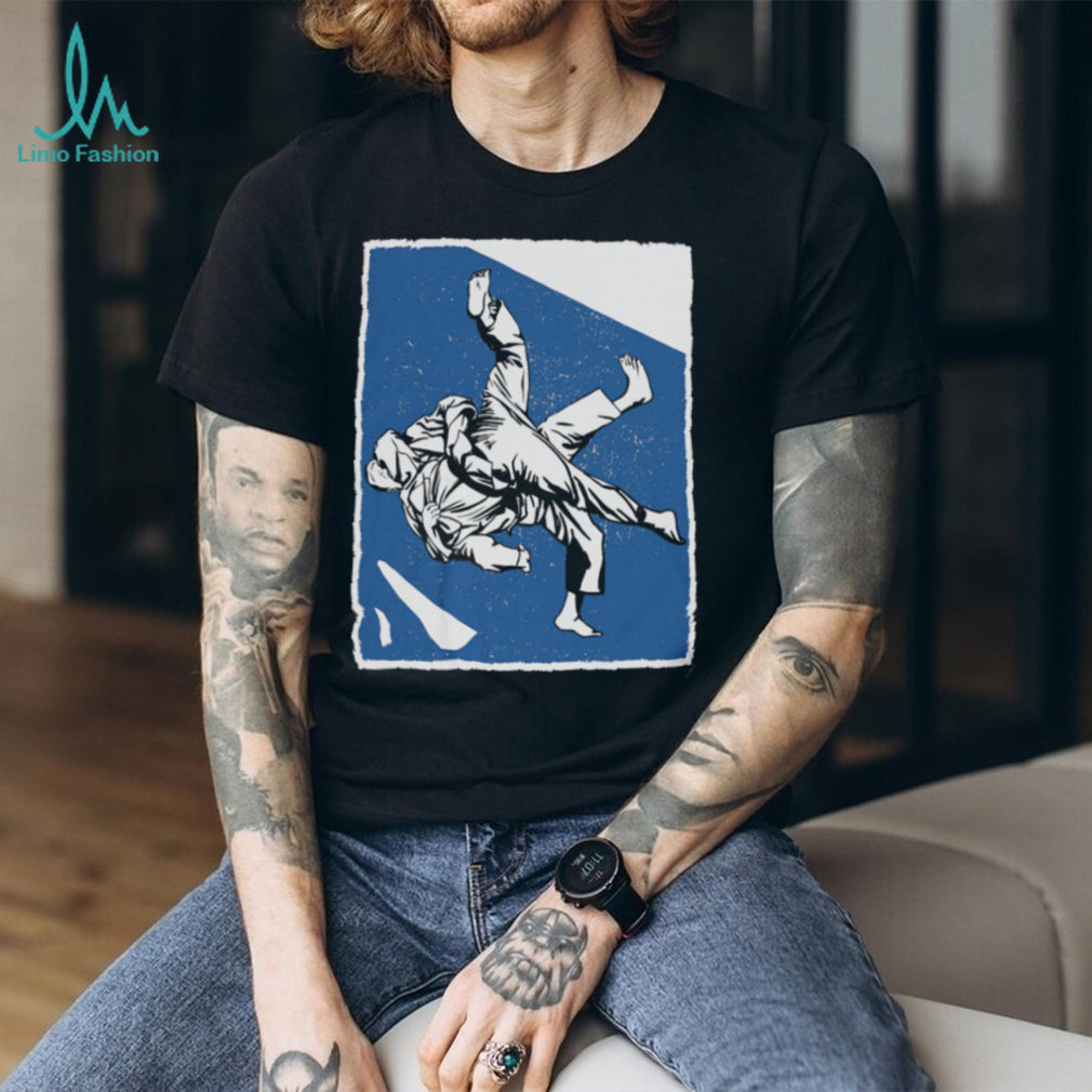 Vintage Judo Throw Martial Arts Graphic Blue Silhouette T Shirt