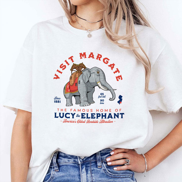 Visit Margate Since 1881 The Famous Home Of Lucy The Elephant America’s Oldest Roadside Attraction 65 Feet Tall 90 Tons T Shirt