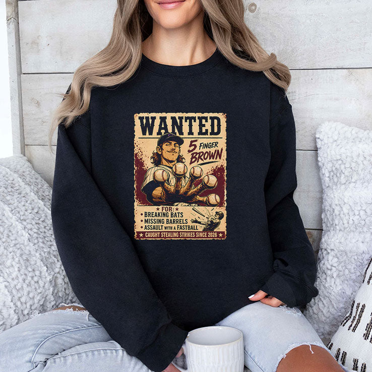Wanted 5 Finger Brown Baseball T Shirt