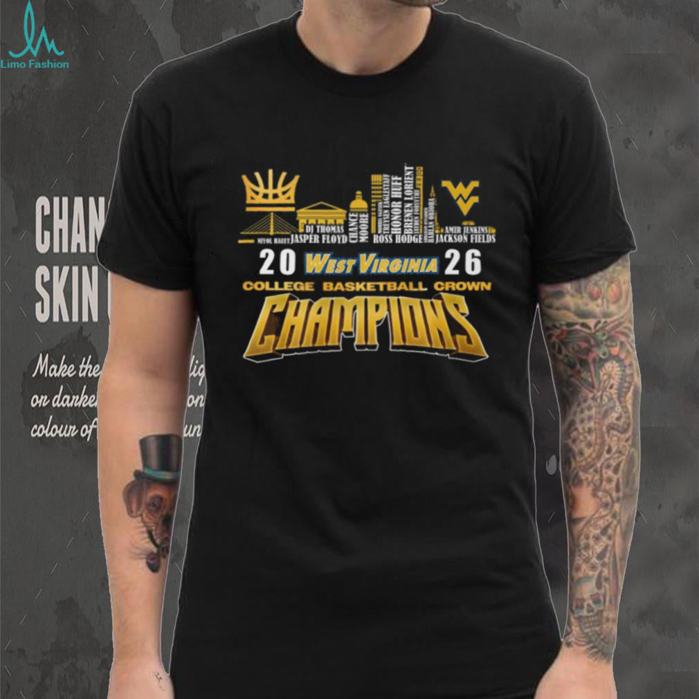 West Virginia Mountaineers 2026 College Basketball Crown Champions Skyline T Shirt
