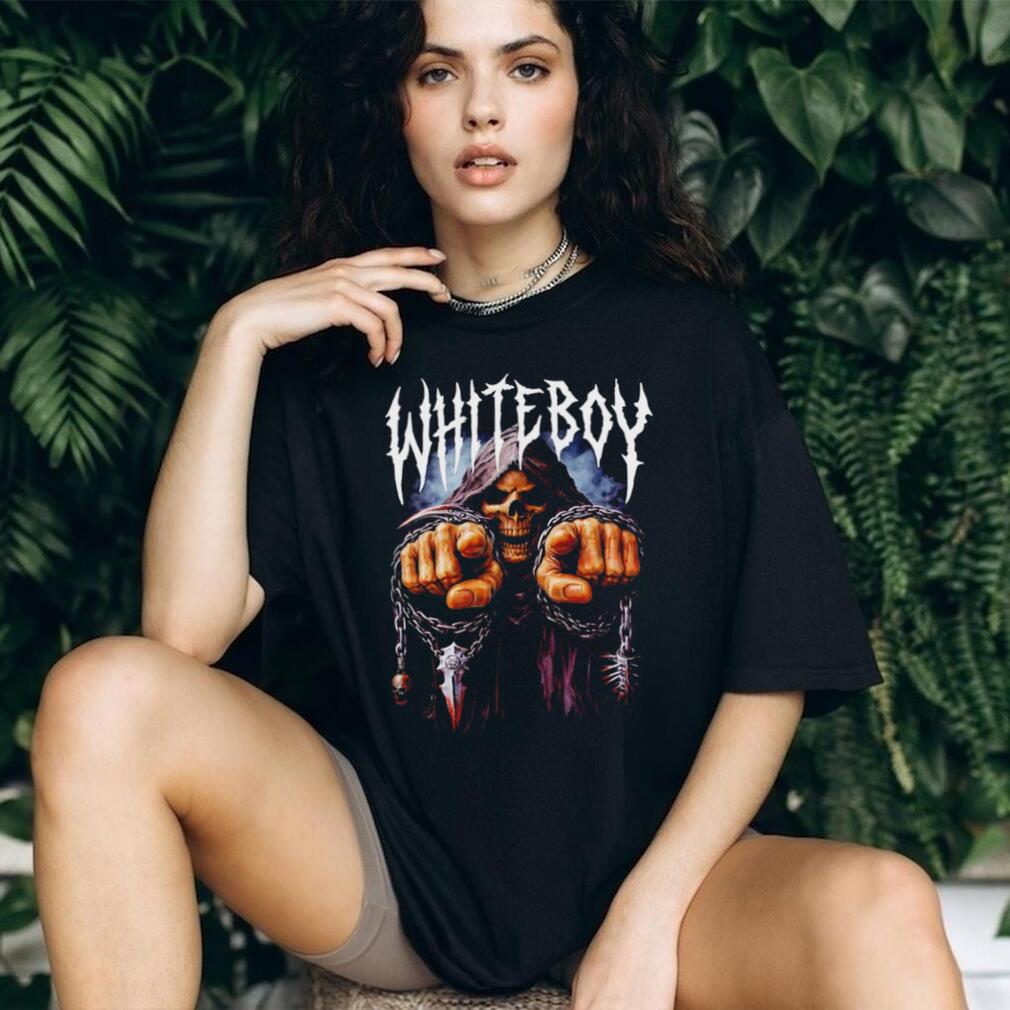 Whiteboy Grim Reaper Skeleton in Chains Metal Font Gothic Graphic T Shirt