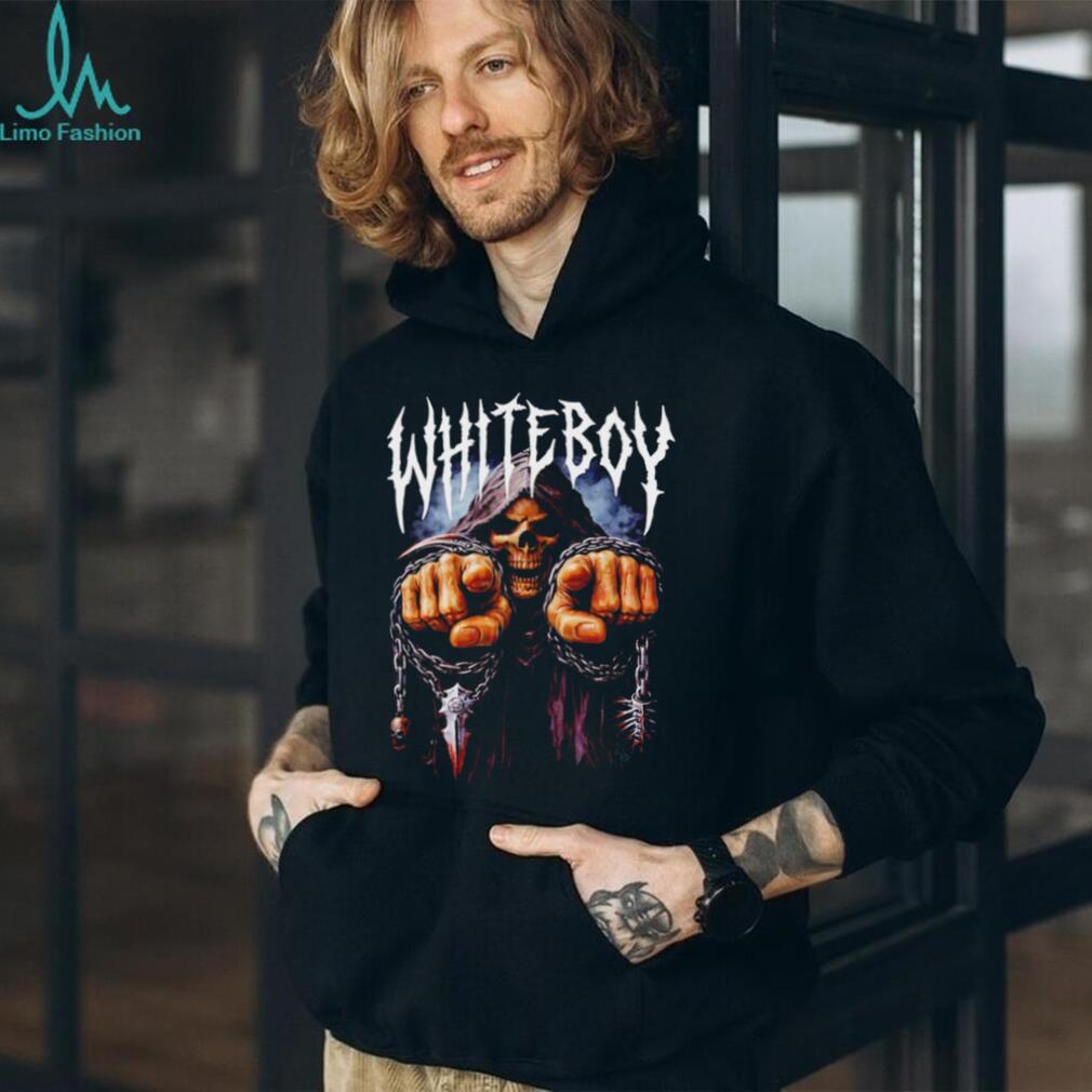 Whiteboy Grim Reaper Skeleton in Chains Metal Font Gothic Graphic T Shirt