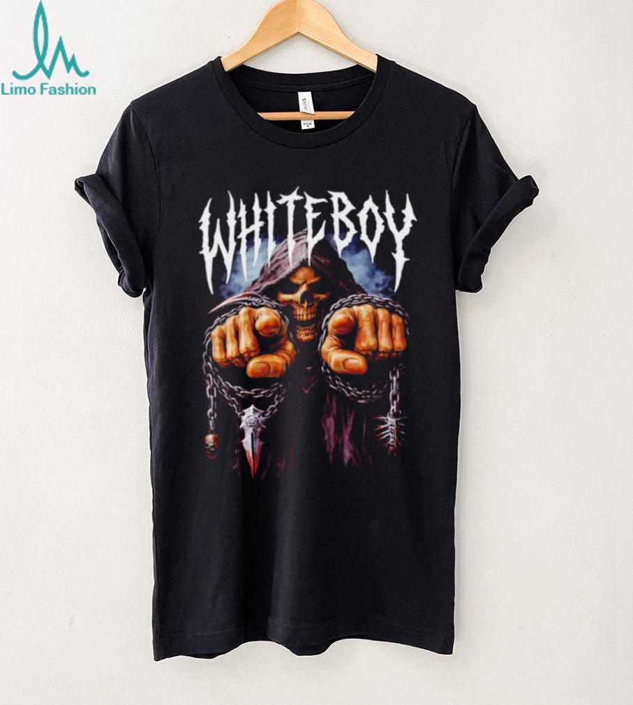 Whiteboy Grim Reaper Skeleton in Chains Metal Font Gothic Graphic T Shirt