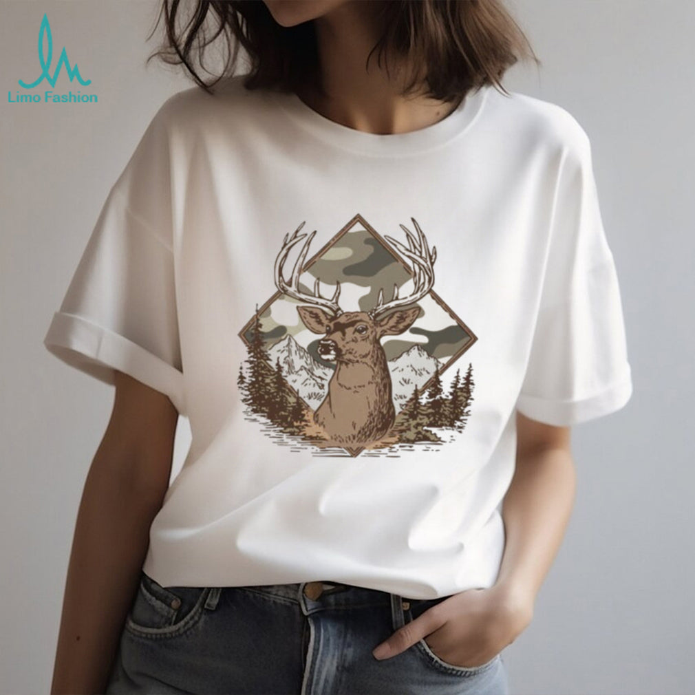 Whitetail Deer Buck Camo Diamond Mountain Wildlife T Shirt